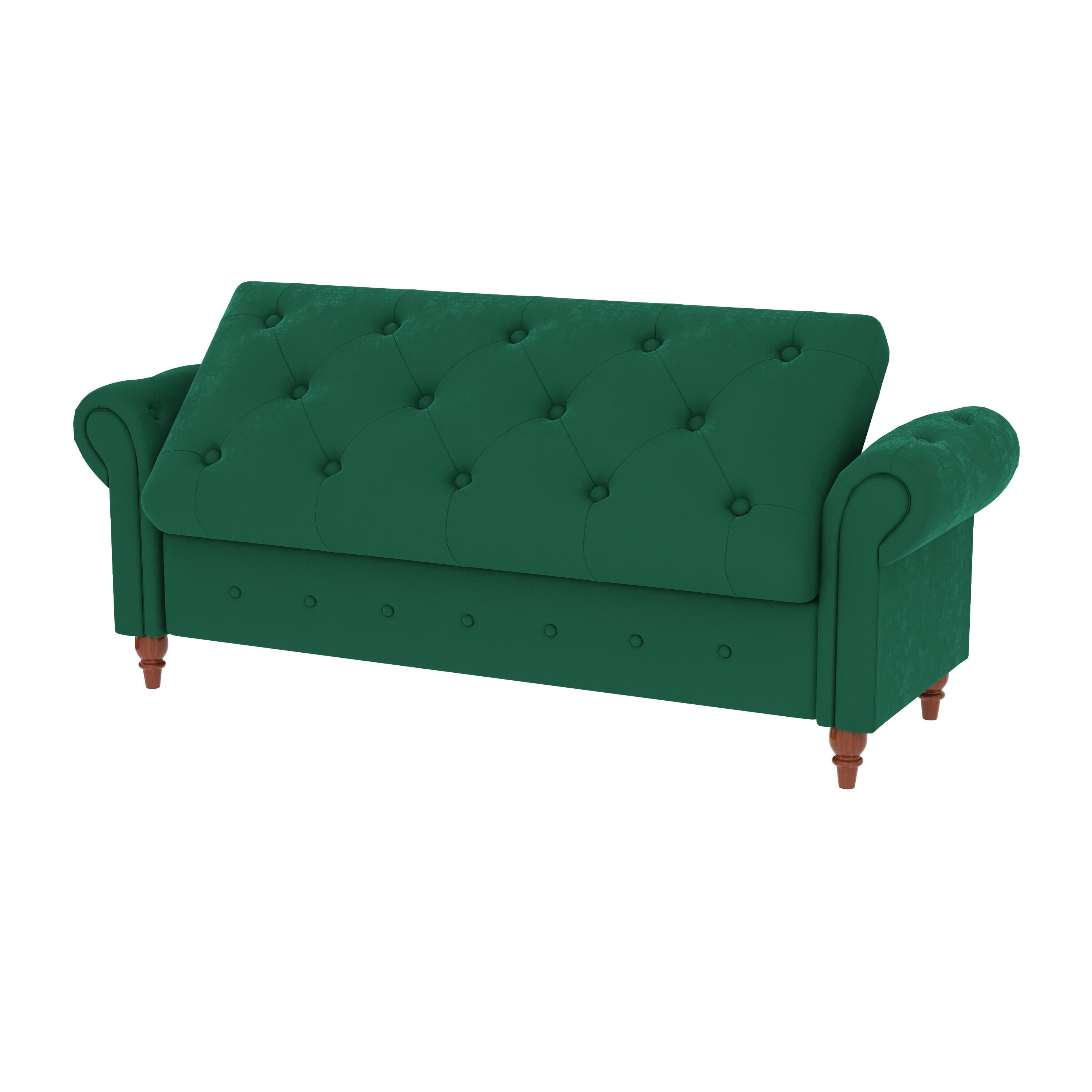 63" Dark Green Tufted Fabric Storage Ottoman Bench with Rolled Arms