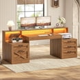 thumbnail image 1 of 63" Farmhouse Computer Desk with 5 Drawers and Monitor Stand, Wood Executive Desk with LED Lights, 1 of 8
