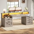 thumbnail image 1 of 63" Farmhouse Computer Desk with 5 Drawers and Monitor Stand, Wood Executive Desk with LED Lights, 1 of 8