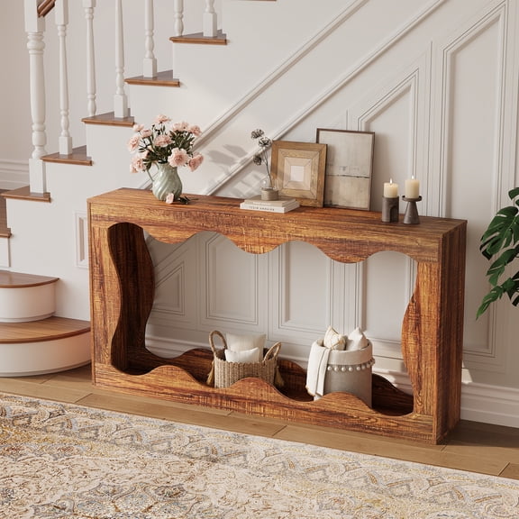 63'' Farmhouse Console Table with Entryway, Couch Table Behind Sofa, Narrow Console Table, Hallway Stand,Industrial Hallway Accent Table for Living Room, Brown
