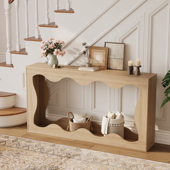 63'' Farmhouse Console Table with Entryway, Couch Table Behind Sofa, Narrow Console Table, Hallway Stand,Industrial Hallway Accent Table for Living Room, Natural