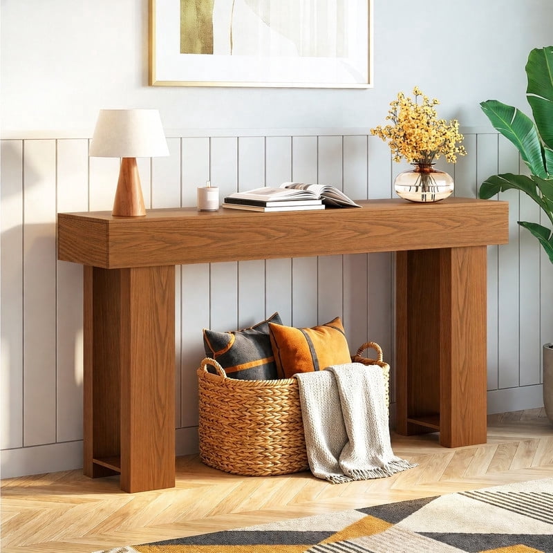 63” Farmhouse Console Table, Narrow Long Sofa Table for Behind Couch, Rustic Wood Entryway Table for Hallway, Living Room & Entrance, Dark Brown