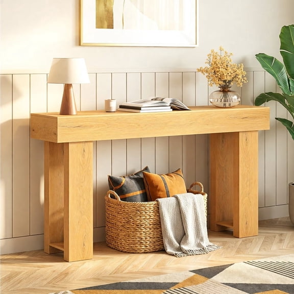 63” Farmhouse Console Table, Narrow Long Sofa Table for Behind Couch, Rustic Wood Entryway Table for Hallway, Living Room & Entrance, Natural