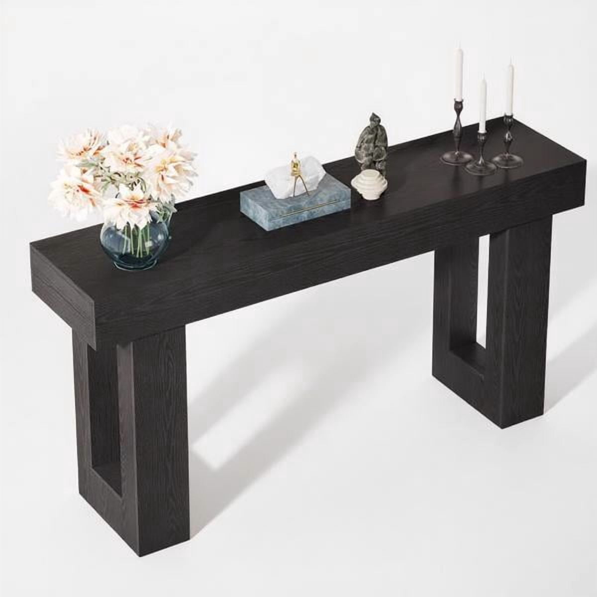 63" Farmhouse Console Table, Rustic Hallway Entryway Table, Engineered Wood MDF, Sturdy with Foot Pads, for Living Room Sofa Hallway, Black