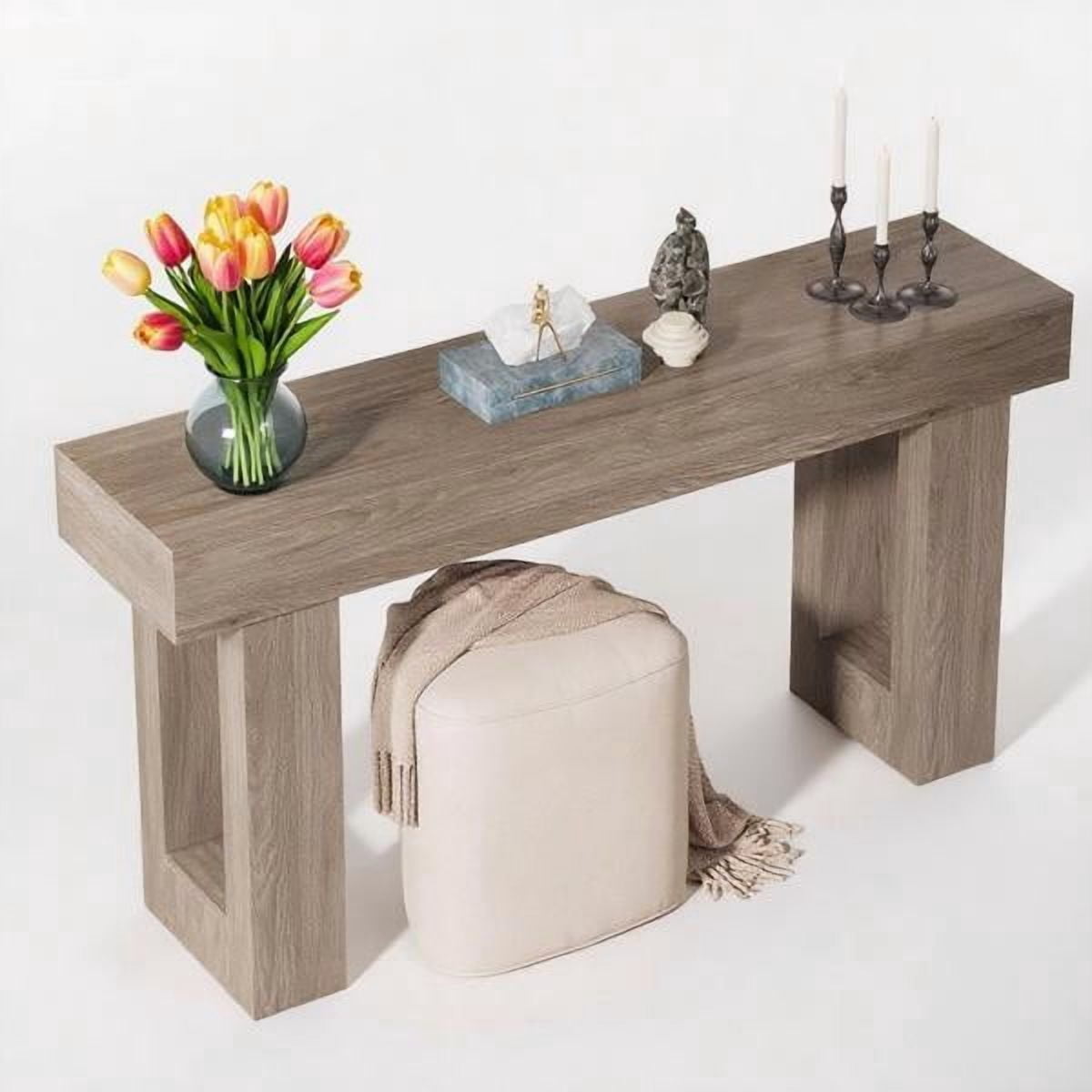 63" Farmhouse Console Table, Rustic Hallway Entryway Table, Engineered Wood MDF, Sturdy with Foot Pads, for Living Room Sofa Hallway, Gray