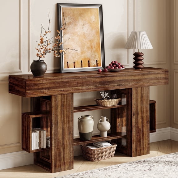 Einhomn 63" Entryway Table with Storage Shelf, Long Wood Console Table Behind Couch for Hallway