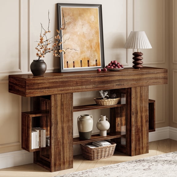 Einhomn 63" Console Table for Entryway, Wooden Sofa Table Behind Couch with Storage Shelf