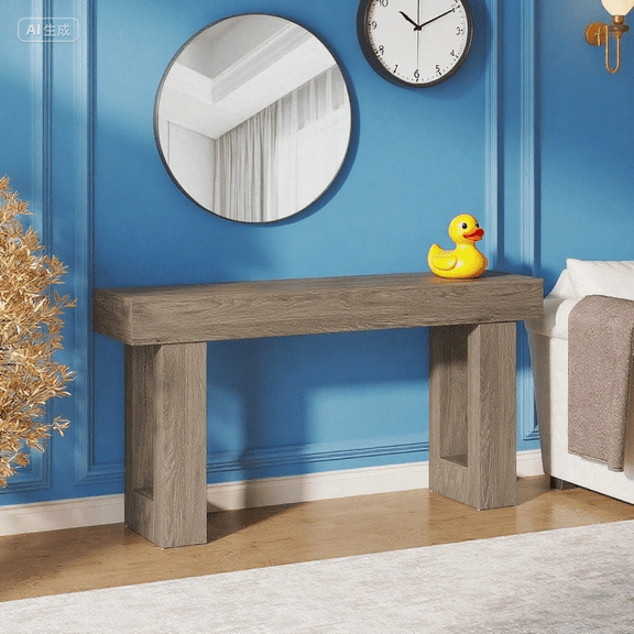 63" Farmhouse Console Table for Living Room, Sofa Table with Wood Finish for Entryway, Hallway & Dining Room