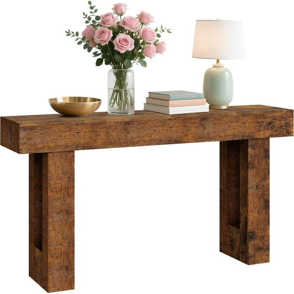 63" Farmhouse Console Table with Storage, Rustic Wood Finish Sofa Table for Entryway, Hallway, Behind Couch, Sturdy MDF Construction, Easy Assembly