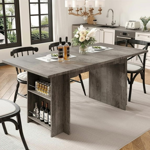 63” Farmhouse Dining Table for 4–6 | Rectangular Wood Kitchen Table with Waterproof Surface & 2-Tier Storage | Rustic Dining Table with Heavy-Duty Trestle Legs for Kitchen & Dining Room