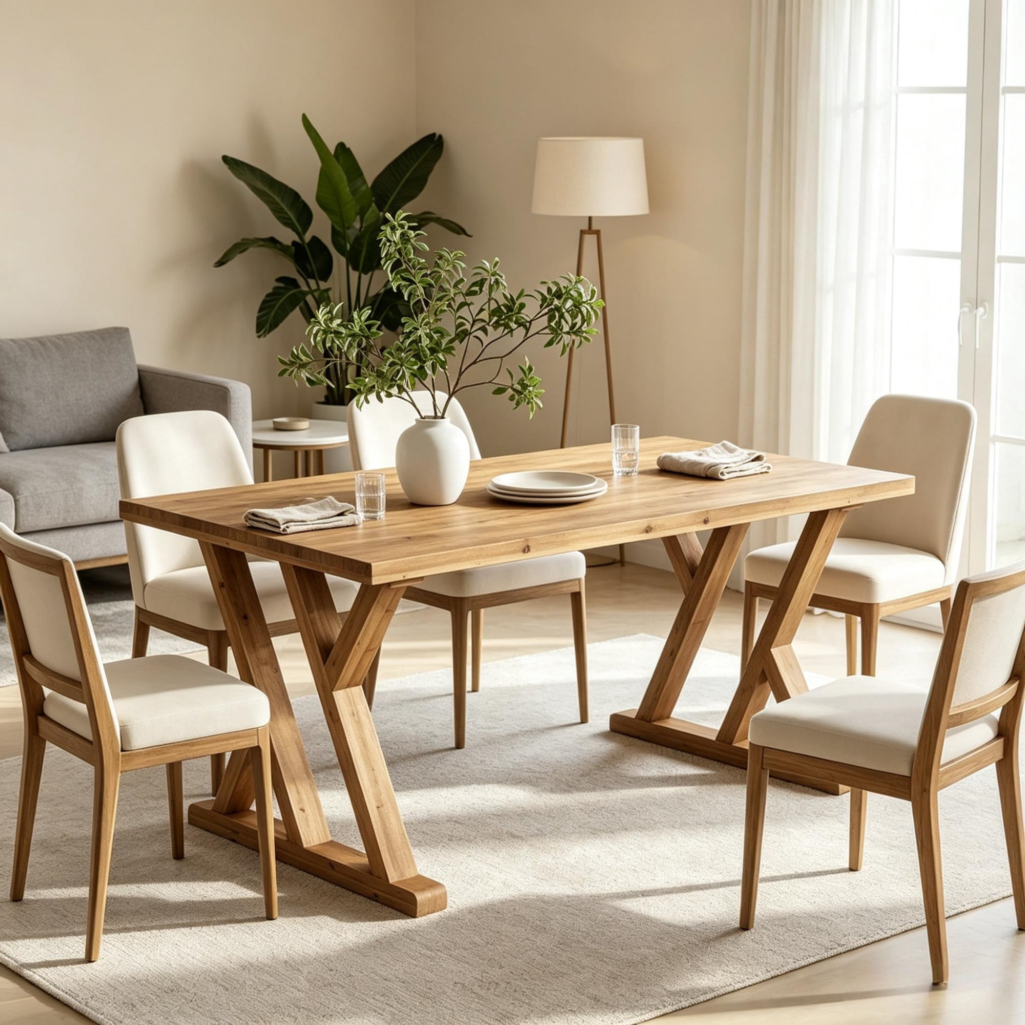 63" Farmhouse Dining Table Wood Kitchen Table for 4 to 6 People