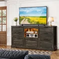 thumbnail image 1 of Farmhouse TV Stand with Charging Station, 4 Drawers,  Flip Door Cabinet, 63" Tall Entertainment Center Console Table, Bedroom Dresser with LED Light, 1 of 10