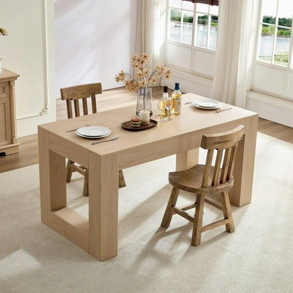 63" Farmhouse Kitchen Dining Table for 4-6 People, Rectangular Dining Table with Sturdy Wood Legs, Dining Table for Dining Room, Living Room, Kitchen, Easy Assembly