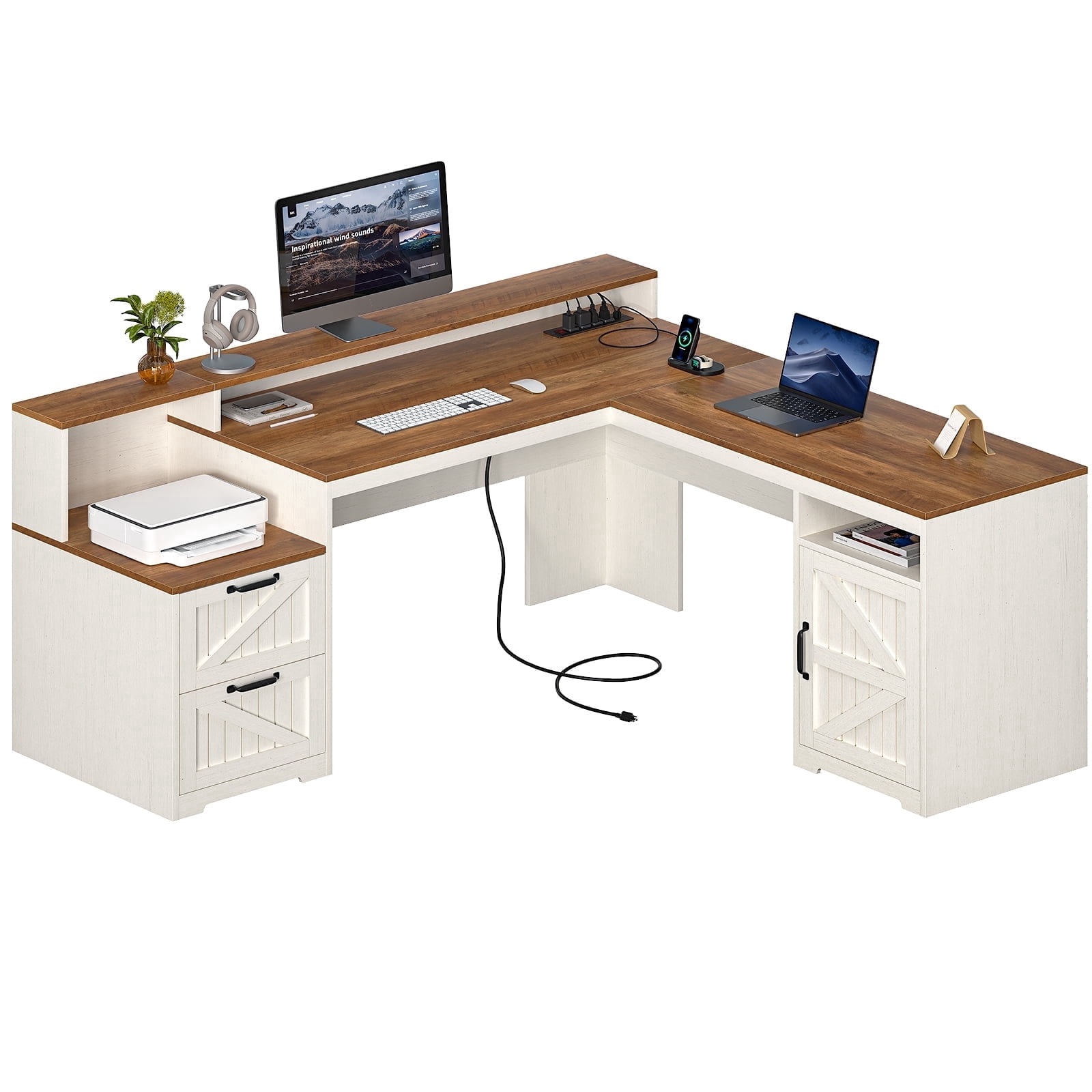 Gacfiew Farmhouse L Shaped Exec Desk, 58.2