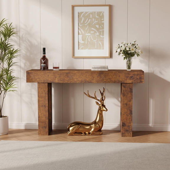 63" Farmhouse Minimalist Console Table Rustic Entryway Sofa Table for Living Room Hallway, Wood Accent Furniture for Small Space Storage, Brown