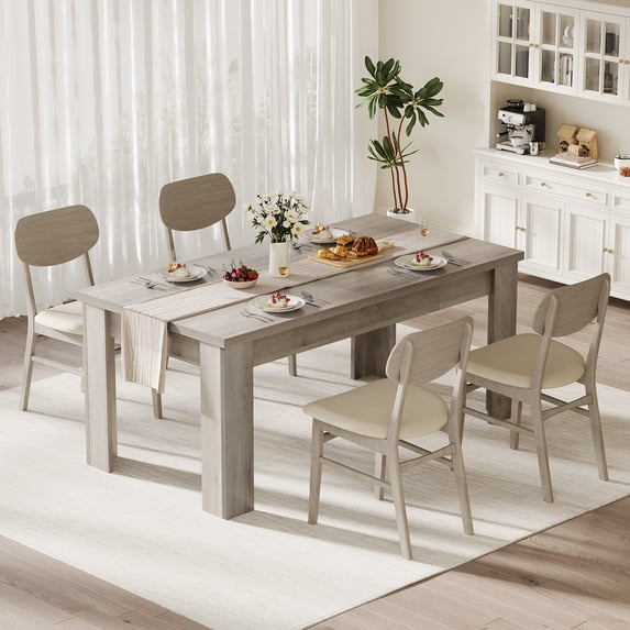 63" Farmhouse Rectangular Dining Table for 4-6 People, Sturdy Wood ...