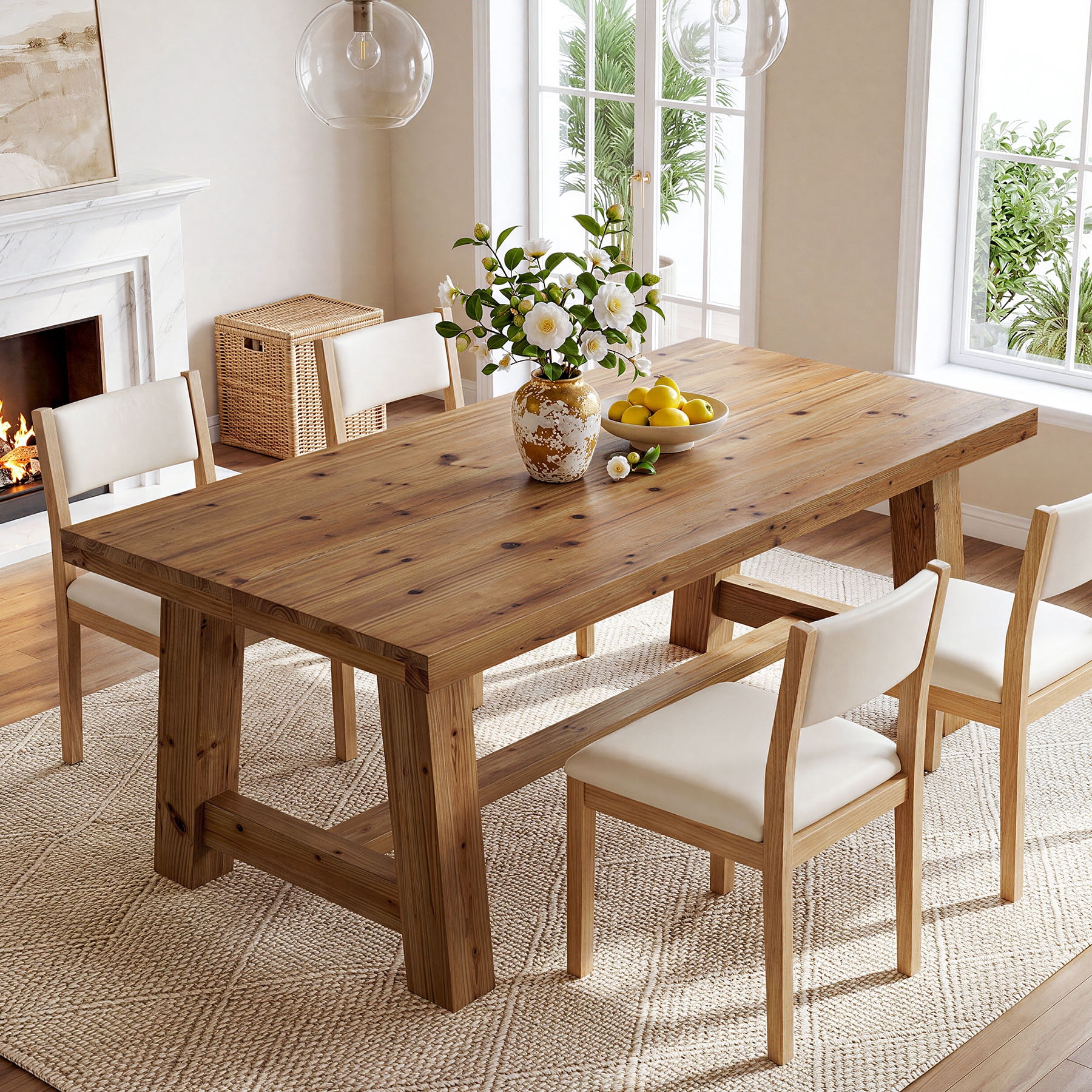 63" Farmhouse Solid Wood Dining Table for 4-6, Rectangular Kitchen ...