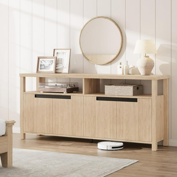 63" Farmhouse TV Stand for TVs up to 70 Inches – Rustic Entertainment Center with 4 Doors & Open Shelves, Sturdy Media Console for Living Room, Bedroom, Home Theater