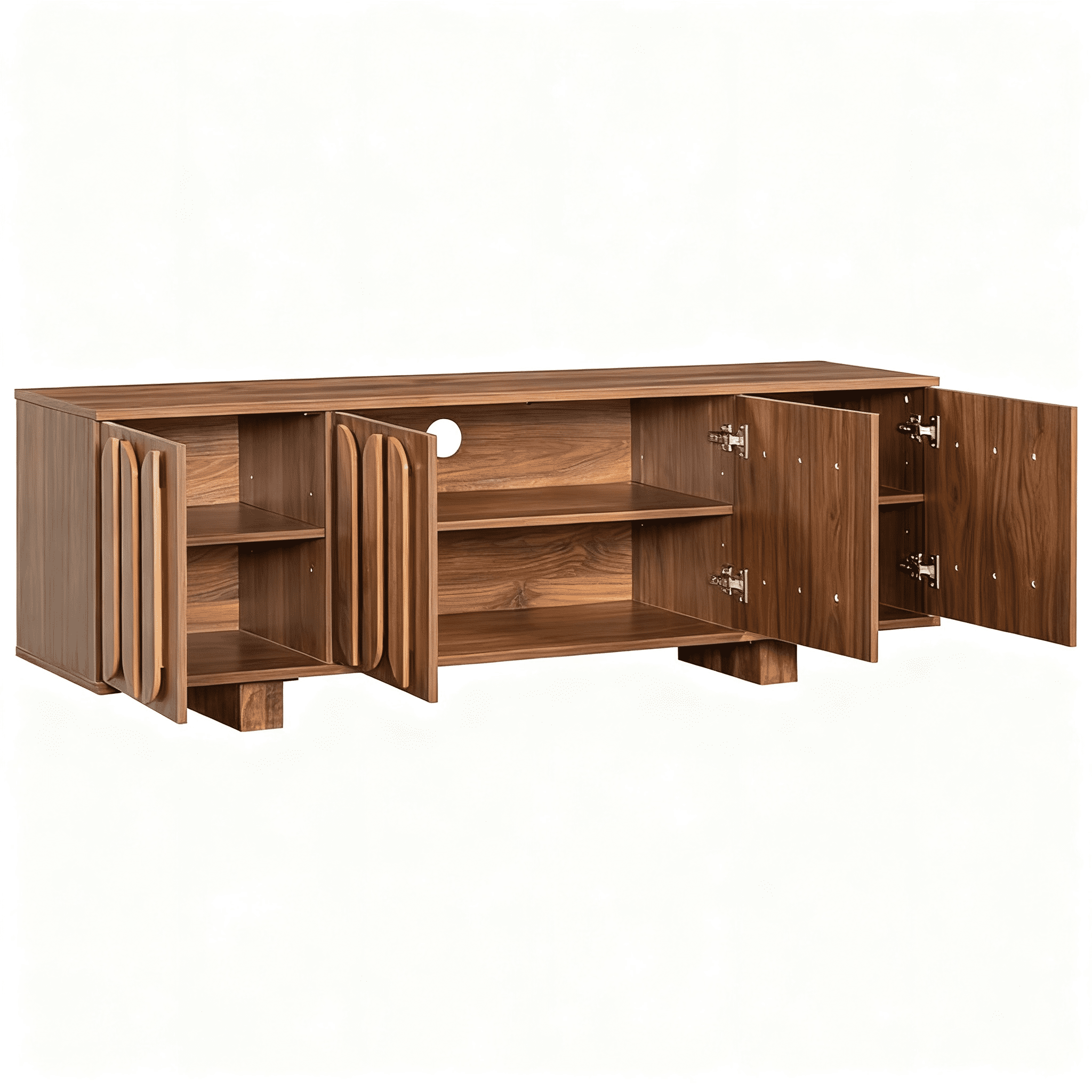 63" Farmhouse TV Stand for TVs up to 75 Inches, Modern Storage Media Console with Adjustable Shelves & 3 Cable Holes, Wood Decorative Handle Entertainment Center Cabinet for Living Room
