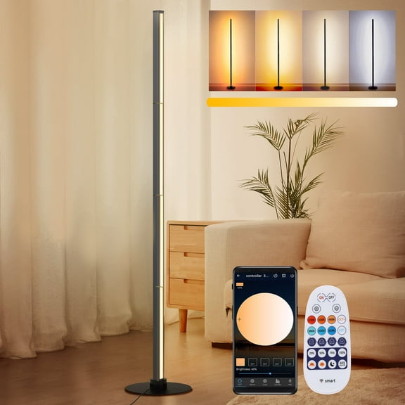 63" Floor Lamp,Modern Color Changing Standing Lamp, Stepless Dimmable Corner Lamp with APP & Remote Control for Living Room, Bedroom, Office