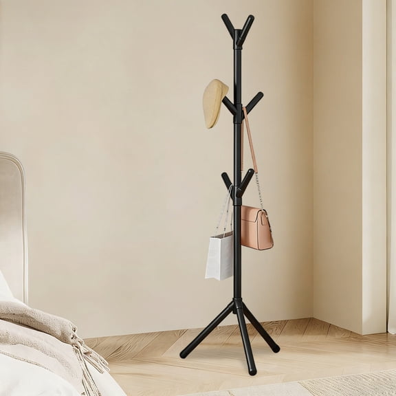 63" Floor Standing Coat Rack, Vertical Clothes Hanging Rack for Bedroom and Entryway, Space-Saving Metal Hat and Bag Organizer, Sturdy Iron Art Garment Stand, Easy Assembly, 1PC