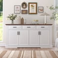 thumbnail image 1 of 63" Fluted Sideboard Buffet Cabinet with Storage,Coffee Bar with 3 Drawers and 4 Doors, Long Wider Modern Accent Buffet Table with Adjustable Shelves for Kitchen, Dining Room,Living Room,White, 1 of 7