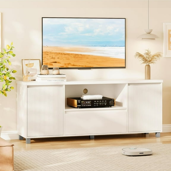 63" Fluted TV Stand,Modern Chic Entertainment Center for TVs Up to 70 inches,Entertainment Center with 2 Storage Drawer and Open Shelf,Media Console for Living Room