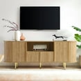 thumbnail image 1 of 63" Fluted TV Stand, Wooden Entertainment Center with Faux Marble Top, Modern Media Consoles for TVs Up to 80", TV Stands Cabinet with Storage & Adjustable Shelf for Living Room Bedroom (Natural), 1 of 7