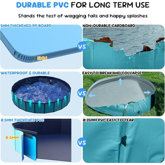 63'' Foldable Dog Bath Pool, Non-Slip Pet Wading Pool for Small to Large Dogs, Indoor Outdoor Pet Tub