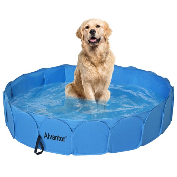 63" Foldable Pet Swimming Pool, Portable Dog Bathing Tub & Kiddie Pool, Heavy Duty PVC & Oxford Fabric, Indoor/Outdoor Use, Patent Pending Design, Ideal for Cats, Dogs, and Kids