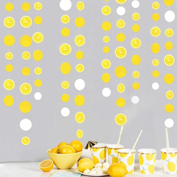 63 Ft Lemon Party Decorations Yellow White Circle Dots Garland Polka Dot Hanging Paper Streamer for Themed Wedding Bridal Shower Engagement Bachelorette Baby Birthday Supplies