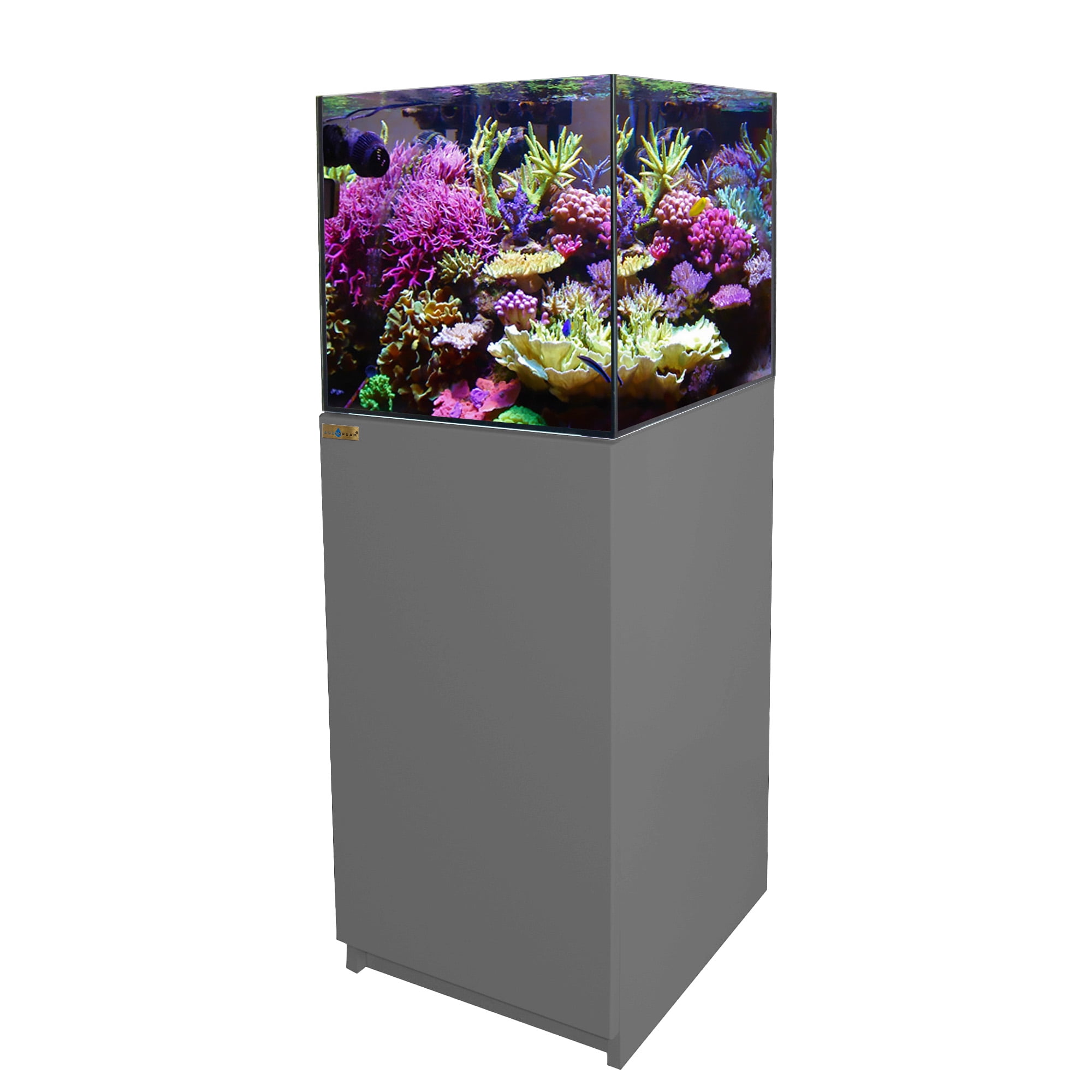 63 Gallon Coral Reef Aquarium Ultra Clear Glass Tank & Built in Sump Silver