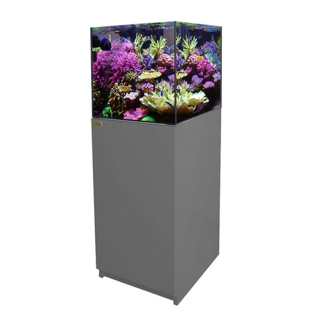 63 Gallon Coral Reef Aquarium Ultra Clear Glass Tank & Built in Sump Silver
