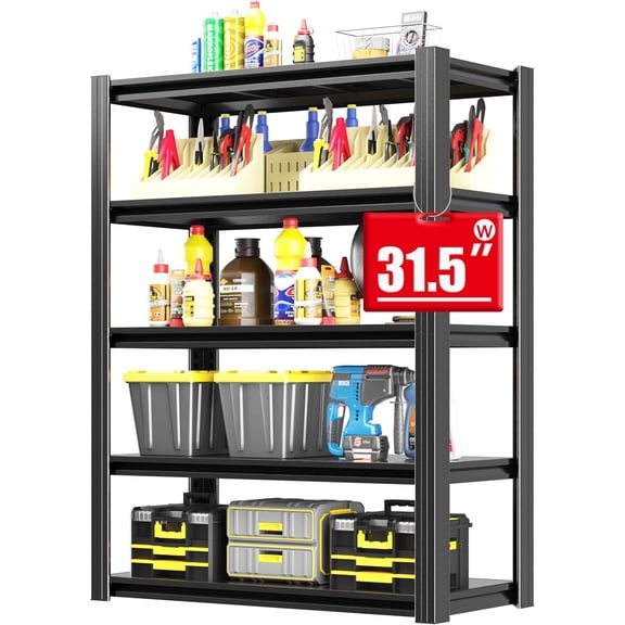 63" Garage Storage Shelves, Metal Shelving 2000 lbs Heavy Duty Adjustable Shelves, 5-Tier Steel Shelf Shop Racks Industrial Shelving Unit for Garage, Warehouse, Basement