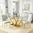 thumbnail image 1 of 63”Glass Dining Table Set for 4,Modern Rectangle Dining Table with 4 Contemporary Velvet Upholstered Dining Chair with Stainless Steel Leg for Kitchen,Dining Room,Office,Small Spaces,White, 1 of 7