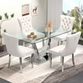 thumbnail image 1 of 63" Glass Dining Table Set for 4,Silver Dining Room Table Set for 4,Modern Kitchen Table and High-end Tufted Solid Wood Contemporary Velvet Upholstered Dining Chair for 4,Beige with Silver Leg, 1 of 7