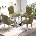 thumbnail image 1 of Sumdeal 5-Piece Dining Set, 63 in Glass Dining Table with 4 Green Velvet Chairs, Silver Legs, Style 1, 1 of 8