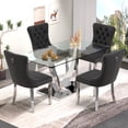 thumbnail image 1 of 63" Glass Dining Table Set for 4,Silver Dining Room Table Set for 4,Modern Kitchen Table and High-end Tufted Solid Wood Contemporary Velvet Upholstered Dining Chair for 4,Black with Silver Leg, 1 of 7