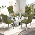 thumbnail image 1 of 63" Glass Dining Table Set for 4,Silver Dining Room Table Set for 4,Modern Kitchen Table and High-end Tufted Solid Wood Contemporary Velvet Upholstered Dining Chair for 4,Green with Silver Leg, 1 of 7