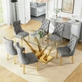 thumbnail image 1 of 63”Glass Dining Table Set for 6,Modern Rectangle Dining Table with 6 Contemporary Velvet Upholstered Dining Chair with Stainless Steel Leg for Kitchen,Dining Room,Office,Small Spaces,Gray, 1 of 7