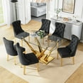 thumbnail image 1 of 63”Glass Dining Table Set for 6,Modern Rectangle Dining Table with 6 Contemporary Velvet Upholstered Dining Chair with Stainless Steel Leg for Kitchen,Dining Room,Office,Small Spaces,Black, 1 of 7