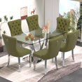 thumbnail image 1 of Sumdeal 7-Piece Dining Set, 63 in Glass Dining Table with 6 Green Velvet Chairs, Silver Legs, Style 1, 1 of 8