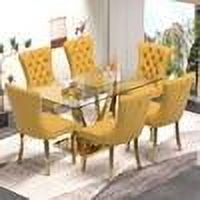 63" Glass Dining Table Set for 6,Silver Dining Room Table Set for 6,Modern Kitchen Table and High-end Tufted Solid Wood Contemporary Velvet Upholstered Dining Chair for 6,Purple with Silver Leg