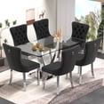 thumbnail image 1 of 63" Glass Dining Table Set for 6,Silver Dining Room Table Set for 6,Modern Kitchen Table and High-end Tufted Solid Wood Contemporary Velvet Upholstered Dining Chair for 6,Black with Silver Leg, 1 of 7