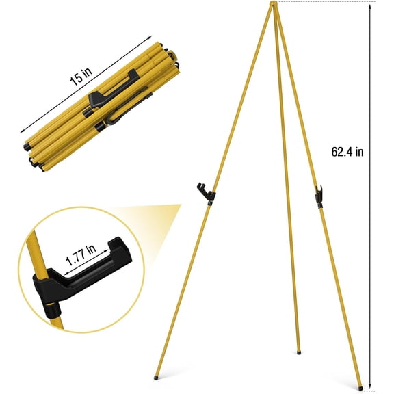 63" Golden Metal Tripod Easel - Instant Collapsible Portable Floor Stand for Wedding & Art Display