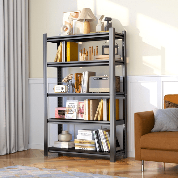 63''H 28''W Garage Shelving, 5 Tier Heavy Duty Metal Garage Storage Shelves, Metal Shelving,3000lbs Adjustable Standing Shelf and Thickened Double-Layer Posts for Kitchen,Warehouse,Basement