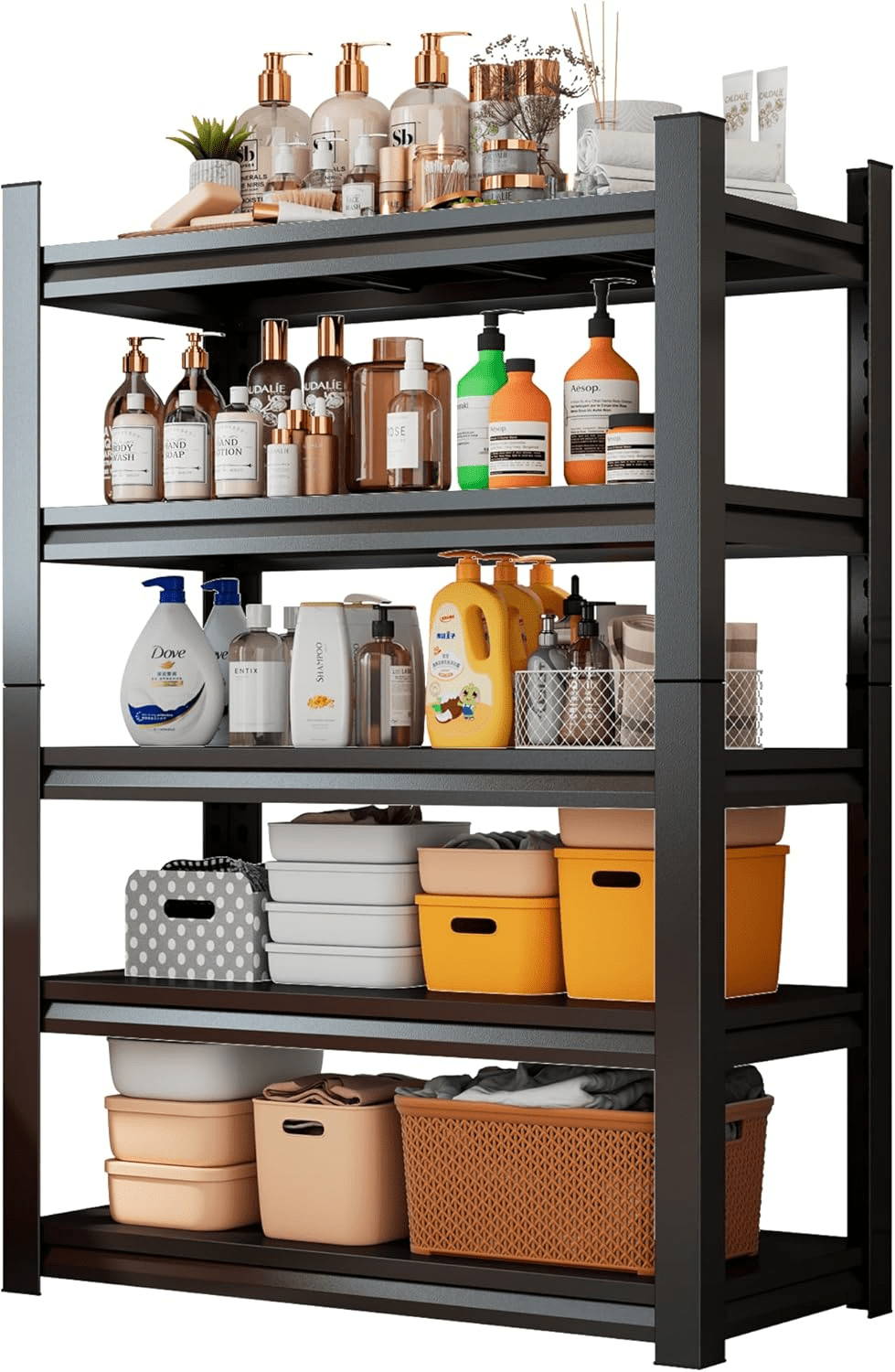 63''H × 28''W Kitchen Storage Rack, Metal Adjustable Shelf, 3000LBS, 5 Tier Shelving Unit, Steel Shelving Rack, Storage Racks for Kitchen Pantry Laundry School Commercial