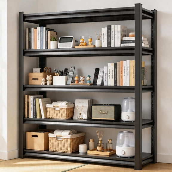 63"H*46"W Tall Metal Bookcase, 5-Tier Steel Shelving, 2000lb Black Bookshelf, Easy Assembly, Thickened Upright & Double Layer, Adjustable Book Shelf for Living Room Garage Warehouse Office, 18"D