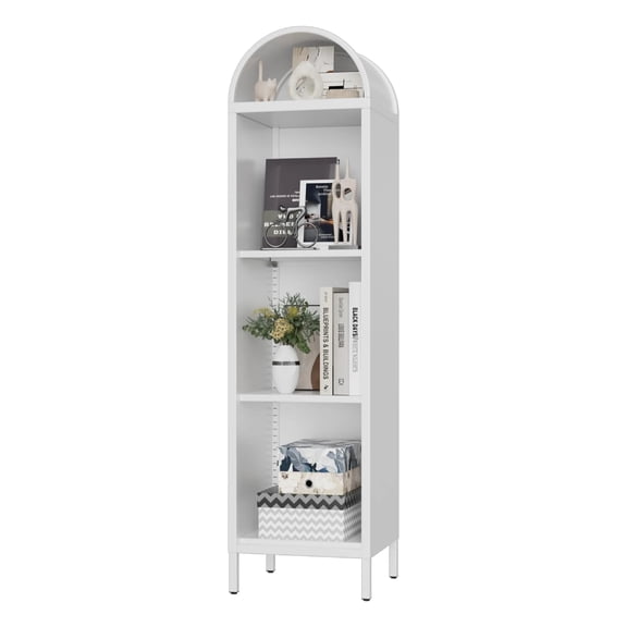 63" H Arch Display Bookcase with 2 Adjustable Shelves, Kitchen Pantry Storage for Dining Room, Home Office, Study, White