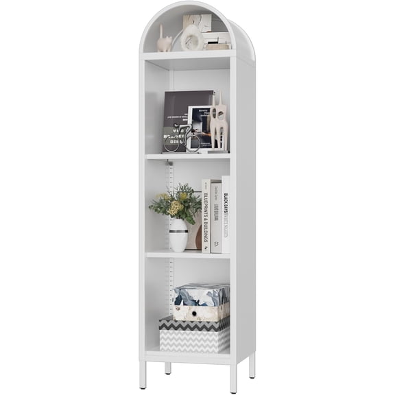 63"H Arch Display Bookcase with 2 Adjustable Shelves, Open Arched Cabinet for Kitchen Pantry, Dining Room, Home Office, White